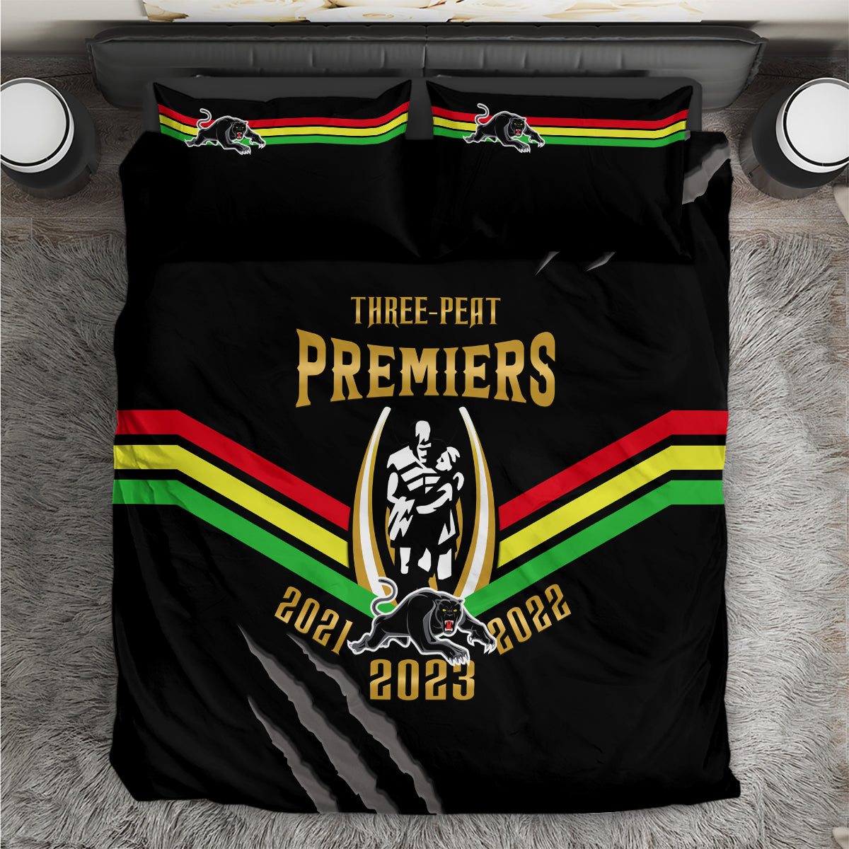 nrl-panthers-bedding-set-premiers-2023-three-peat-proud-of-our-boys-black