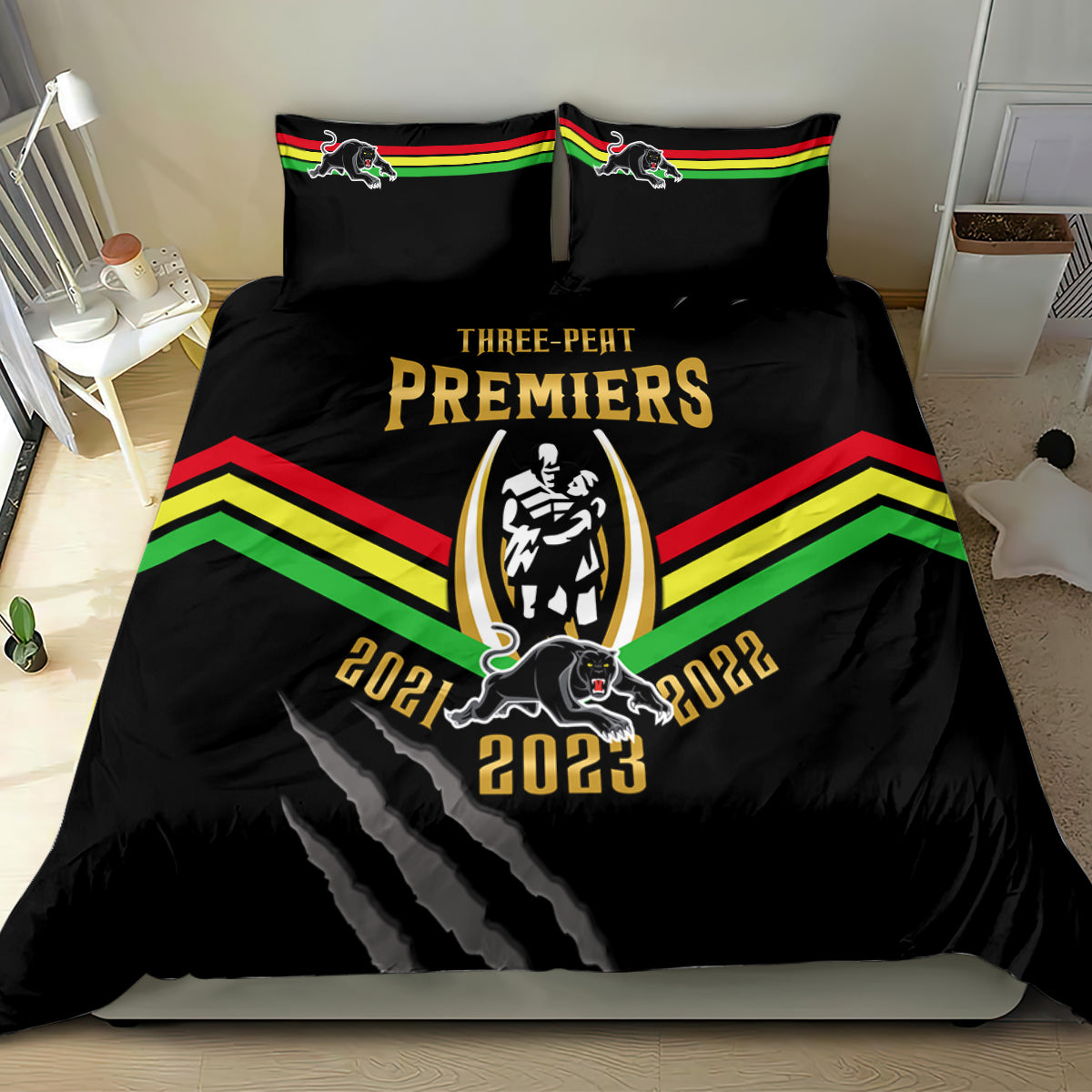 nrl-panthers-bedding-set-premiers-2023-three-peat-proud-of-our-boys-black