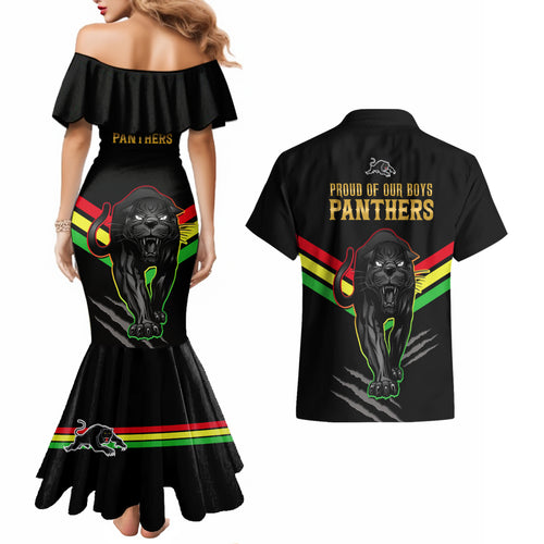 nrl-panthers-couples-matching-mermaid-dress-and-hawaiian-shirt-premiers-2023-three-peat-proud-of-our-boys-black