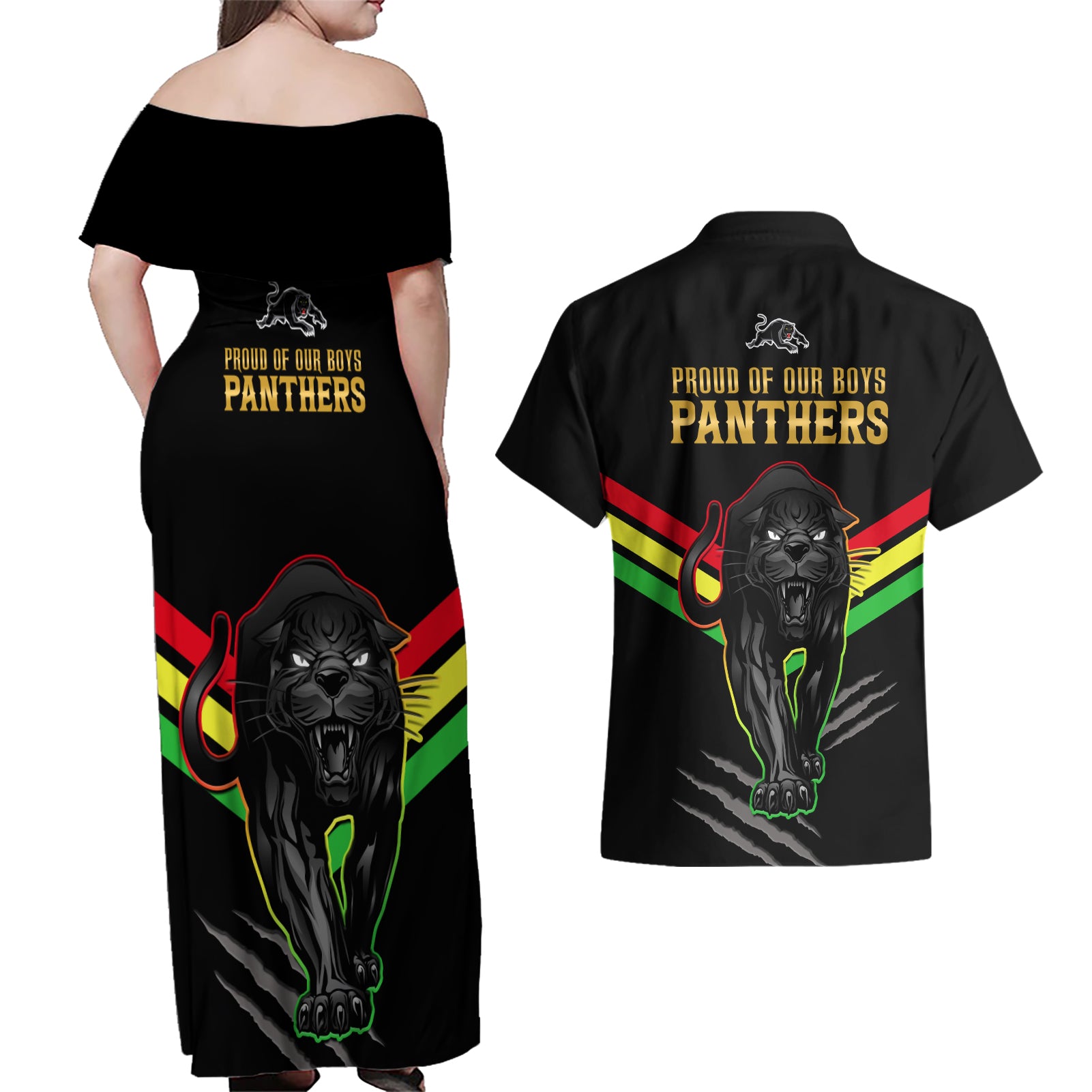 nrl-panthers-couples-matching-off-shoulder-maxi-dress-and-hawaiian-shirt-premiers-2023-three-peat-proud-of-our-boys-black
