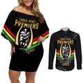 nrl-panthers-couples-matching-off-shoulder-short-dress-and-long-sleeve-button-shirts-premiers-2023-three-peat-proud-of-our-boys-black