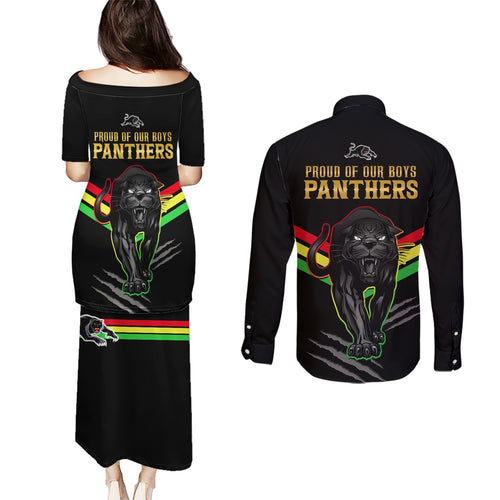 nrl-panthers-couples-matching-puletasi-dress-and-long-sleeve-button-shirts-premiers-2023-three-peat-proud-of-our-boys-black