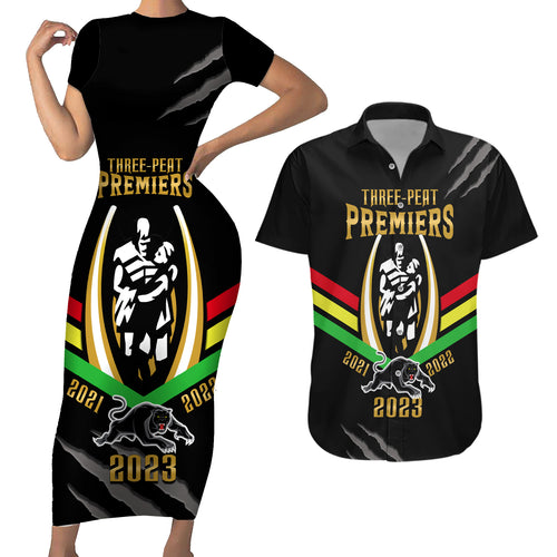 nrl-panthers-couples-matching-short-sleeve-bodycon-dress-and-hawaiian-shirt-premiers-2023-three-peat-proud-of-our-boys-black