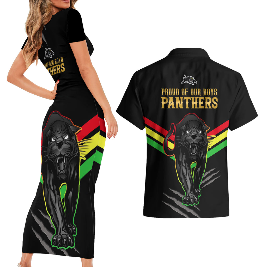 nrl-panthers-couples-matching-short-sleeve-bodycon-dress-and-hawaiian-shirt-premiers-2023-three-peat-proud-of-our-boys-black