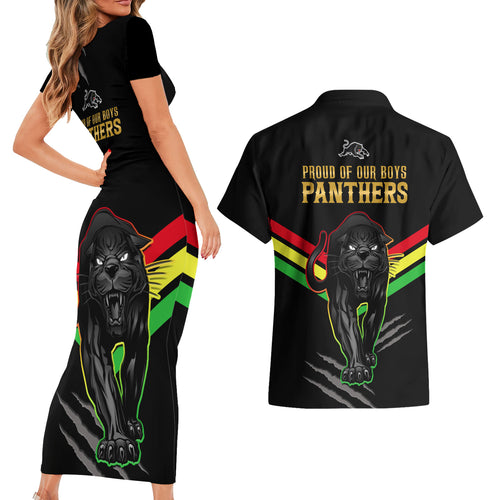 nrl-panthers-couples-matching-short-sleeve-bodycon-dress-and-hawaiian-shirt-premiers-2023-three-peat-proud-of-our-boys-black