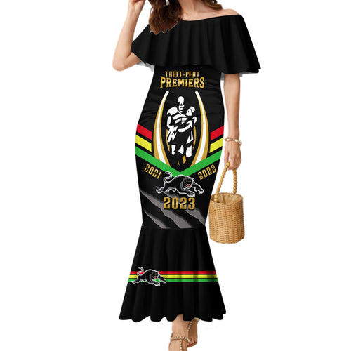 nrl-panthers-family-matching-mermaid-dress-and-hawaiian-shirt-premiers-2023-three-peat-proud-of-our-boys-black