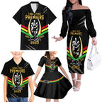 nrl-panthers-family-matching-off-shoulder-long-sleeve-dress-and-hawaiian-shirt-premiers-2023-three-peat-proud-of-our-boys-black