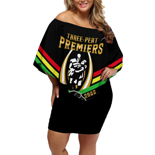 nrl-panthers-family-matching-off-shoulder-short-dress-and-hawaiian-shirt-premiers-2023-three-peat-proud-of-our-boys-black