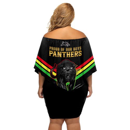 nrl-panthers-family-matching-off-shoulder-short-dress-and-hawaiian-shirt-premiers-2023-three-peat-proud-of-our-boys-black