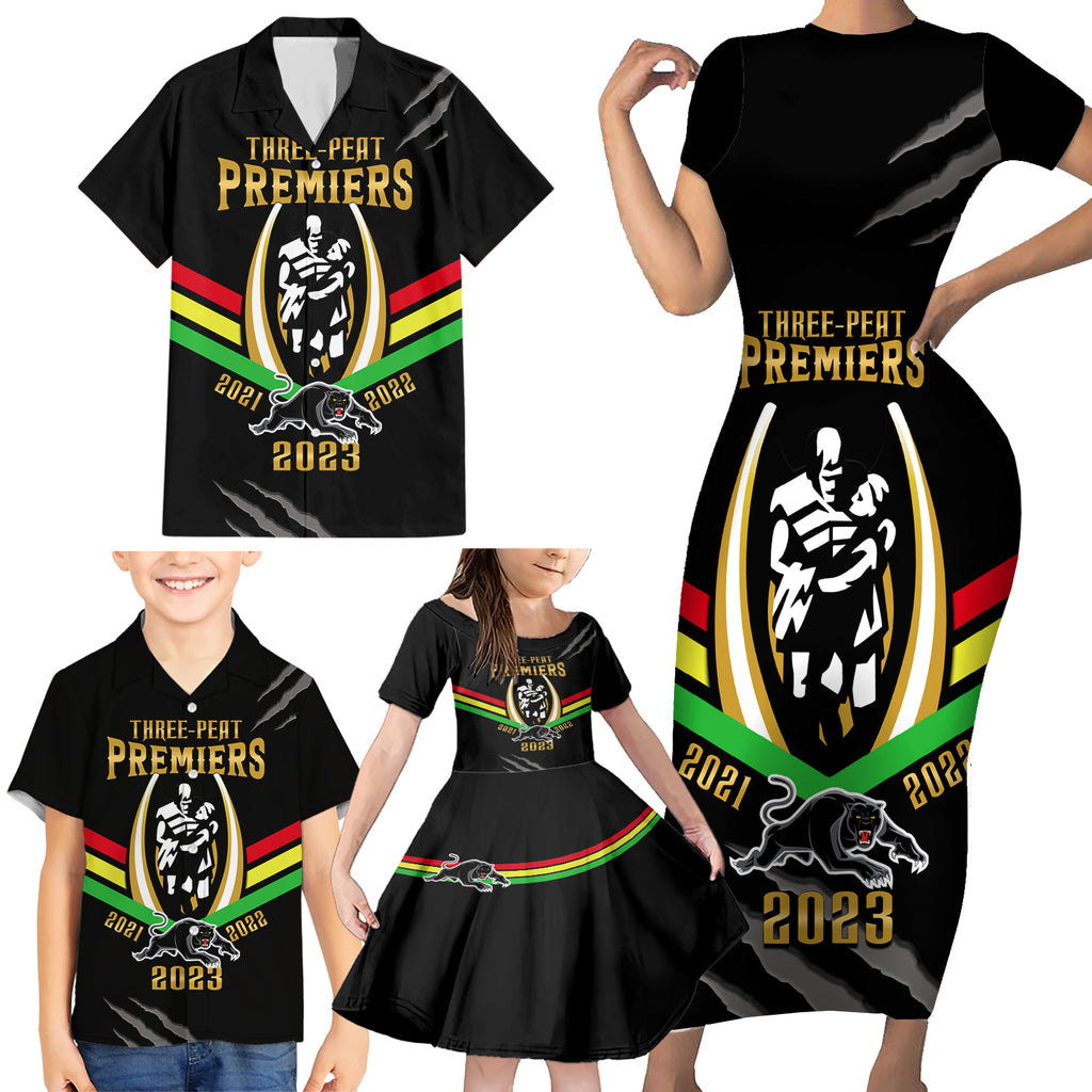 nrl-panthers-family-matching-short-sleeve-bodycon-dress-and-hawaiian-shirt-premiers-2023-three-peat-proud-of-our-boys-black