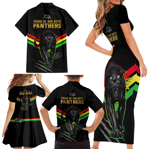 nrl-panthers-family-matching-short-sleeve-bodycon-dress-and-hawaiian-shirt-premiers-2023-three-peat-proud-of-our-boys-black