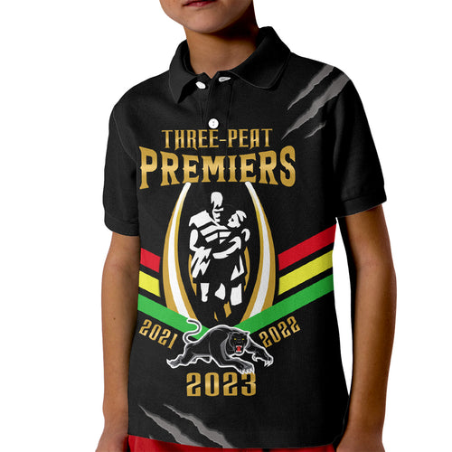 nrl-panthers-kid-polo-shirt-premiers-2023-three-peat-proud-of-our-boys-black
