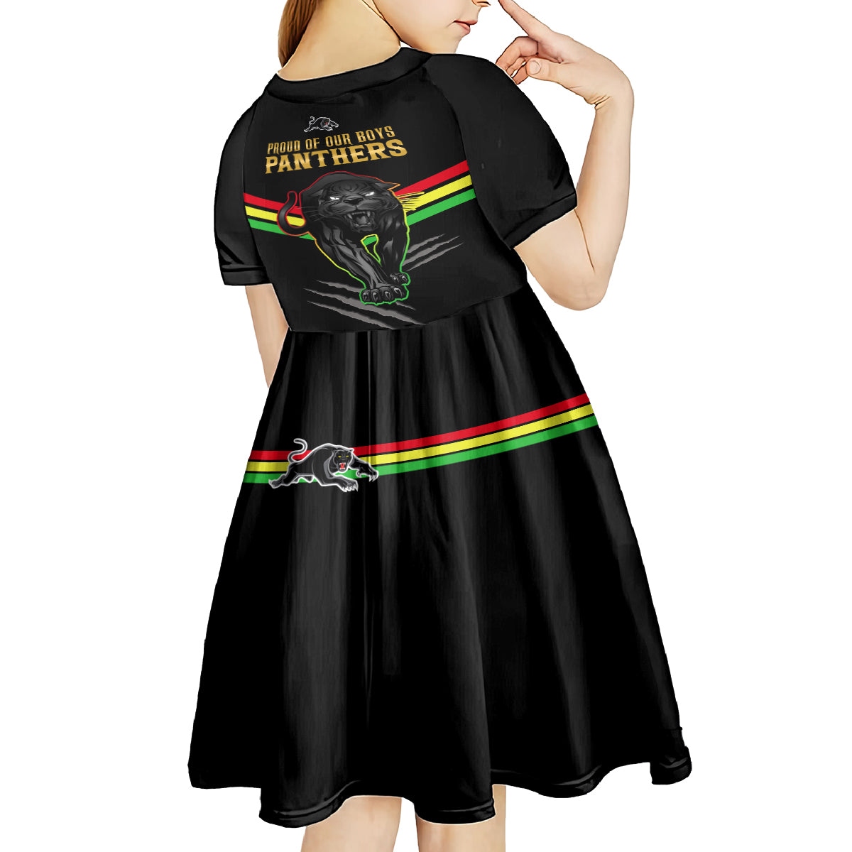 nrl-panthers-kid-short-sleeve-dress-premiers-2023-three-peat-proud-of-our-boys-black