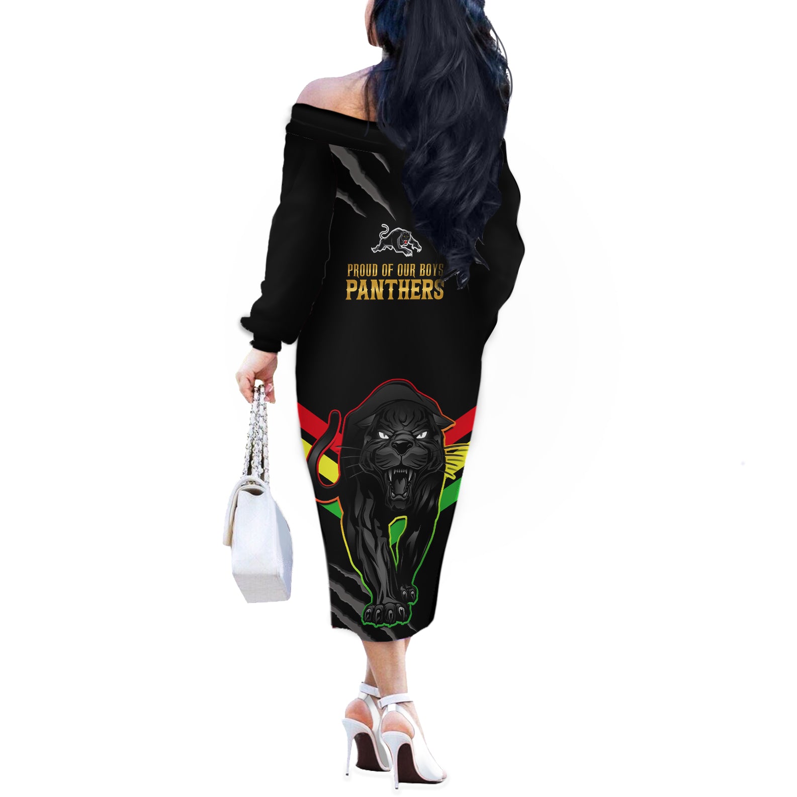 nrl-panthers-off-the-shoulder-long-sleeve-dress-premiers-2023-three-peat-proud-of-our-boys-black