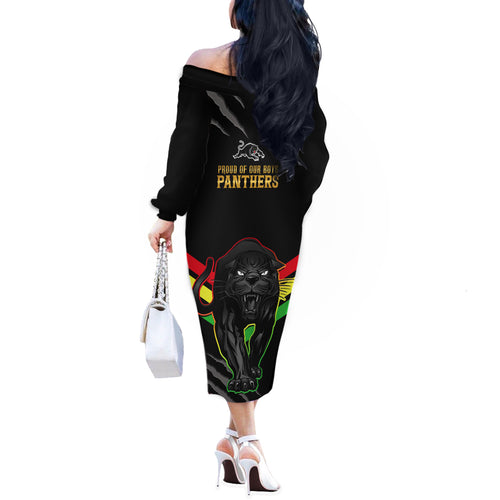 nrl-panthers-off-the-shoulder-long-sleeve-dress-premiers-2023-three-peat-proud-of-our-boys-black