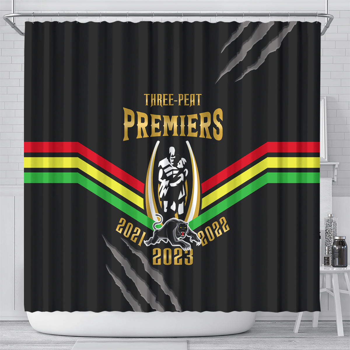 nrl-panthers-shower-curtain-premiers-2023-three-peat-proud-of-our-boys-black