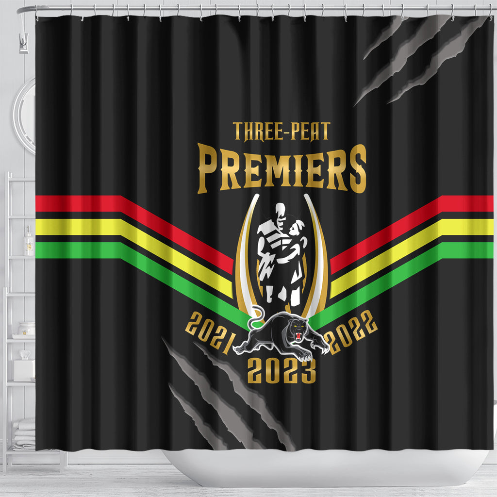 nrl-panthers-shower-curtain-premiers-2023-three-peat-proud-of-our-boys-black