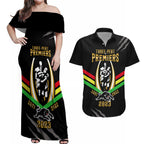 personalised-nrl-panthers-couples-matching-off-shoulder-maxi-dress-and-hawaiian-shirt-premiers-2023-three-peat-proud-of-our-boys-black