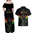 personalised-nrl-panthers-couples-matching-off-shoulder-maxi-dress-and-hawaiian-shirt-premiers-2023-three-peat-proud-of-our-boys-black