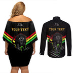 personalised-nrl-panthers-couples-matching-off-shoulder-short-dress-and-long-sleeve-button-shirts-premiers-2023-three-peat-proud-of-our-boys-black