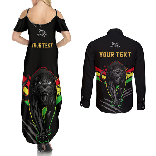 personalised-nrl-panthers-couples-matching-summer-maxi-dress-and-long-sleeve-button-shirts-premiers-2023-three-peat-proud-of-our-boys-black