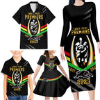 personalised-nrl-panthers-family-matching-long-sleeve-bodycon-dress-and-hawaiian-shirt-premiers-2023-three-peat-proud-of-our-boys-black
