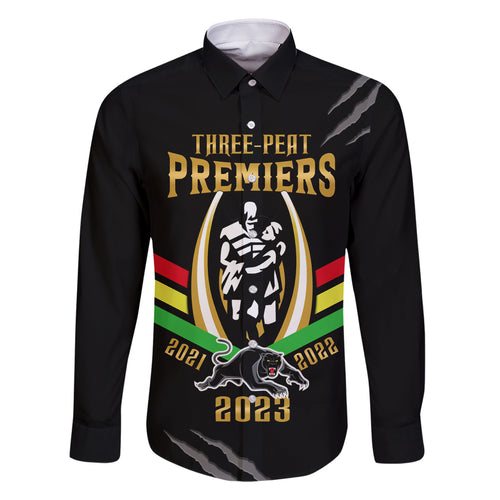 personalised-nrl-panthers-family-matching-mermaid-dress-and-hawaiian-shirt-premiers-2023-three-peat-proud-of-our-boys-black
