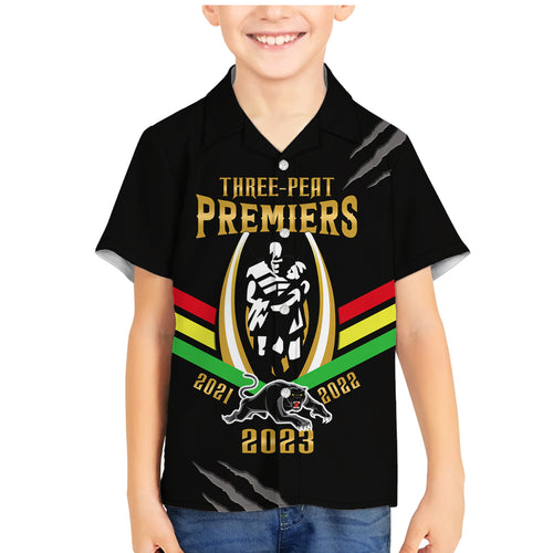personalised-nrl-panthers-family-matching-mermaid-dress-and-hawaiian-shirt-premiers-2023-three-peat-proud-of-our-boys-black