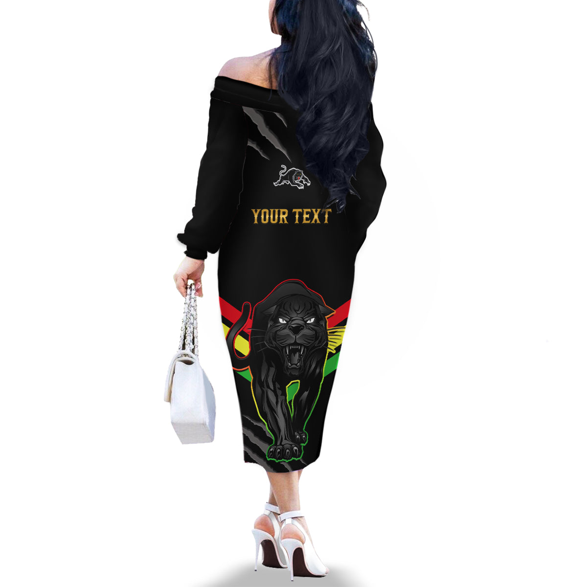 personalised-nrl-panthers-family-matching-off-shoulder-long-sleeve-dress-and-hawaiian-shirt-premiers-2023-three-peat-proud-of-our-boys-black