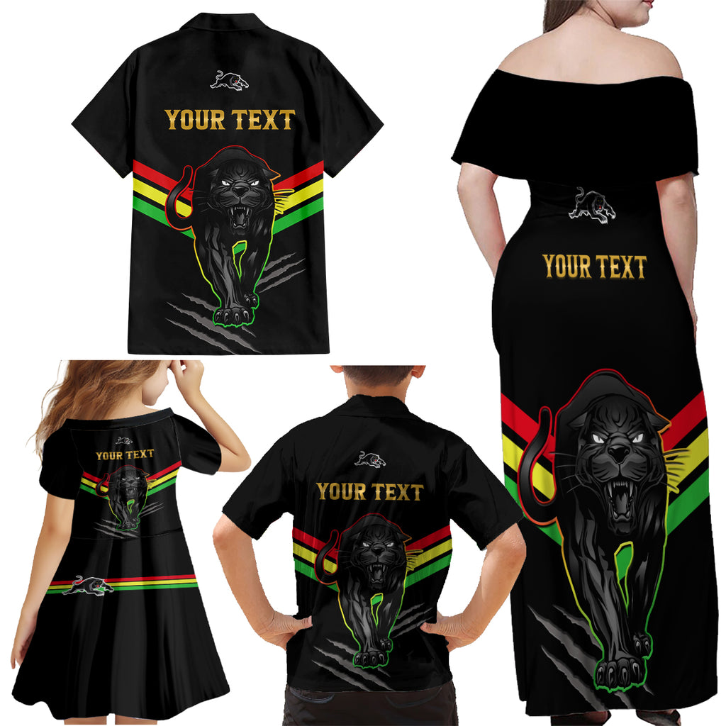 personalised-nrl-panthers-family-matching-off-shoulder-maxi-dress-and-hawaiian-shirt-premiers-2023-three-peat-proud-of-our-boys-black