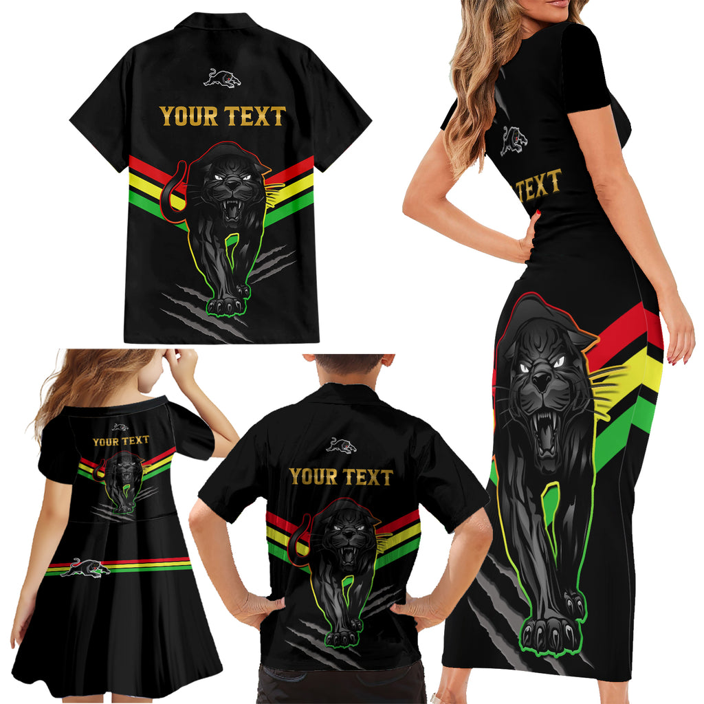 personalised-nrl-panthers-family-matching-short-sleeve-bodycon-dress-and-hawaiian-shirt-premiers-2023-three-peat-proud-of-our-boys-black