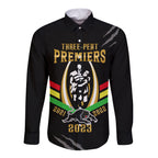 personalised-nrl-panthers-long-sleeve-button-shirt-premiers-2023-three-peat-proud-of-our-boys-black