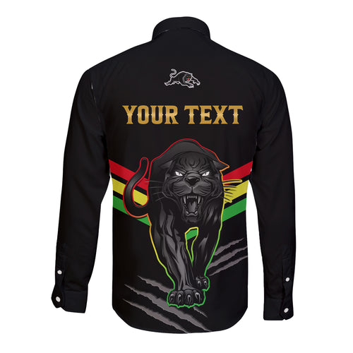 personalised-nrl-panthers-long-sleeve-button-shirt-premiers-2023-three-peat-proud-of-our-boys-black