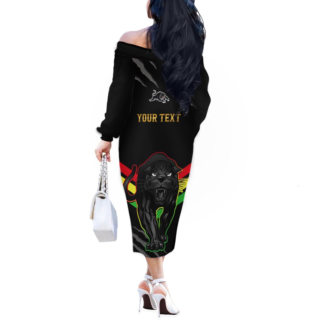 personalised-nrl-panthers-off-the-shoulder-long-sleeve-dress-premiers-2023-three-peat-proud-of-our-boys-black