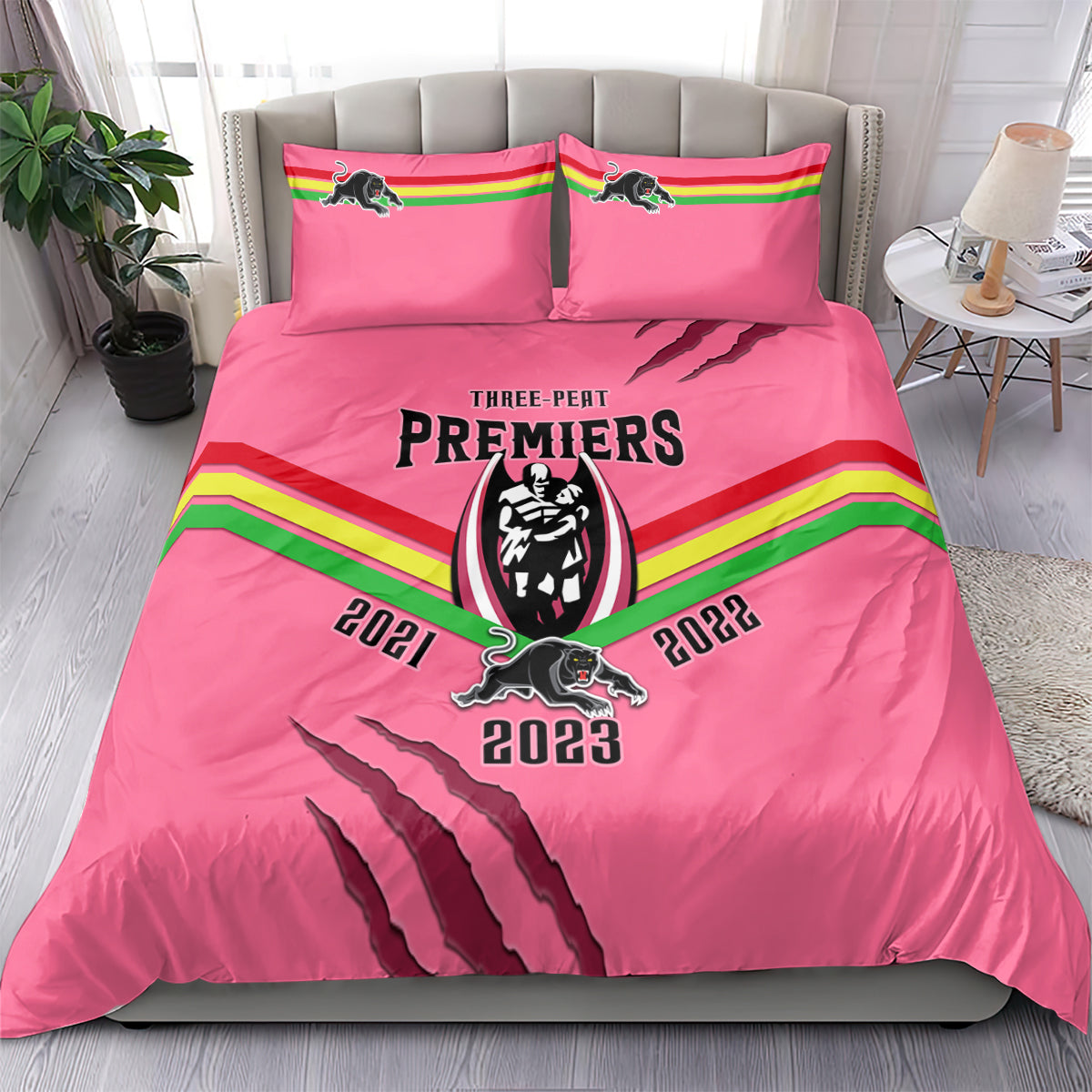 nrl-panthers-bedding-set-premiers-2023-three-peat-proud-of-our-boys-pink