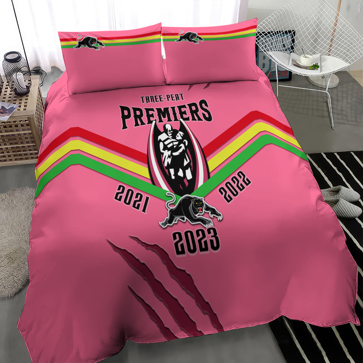 nrl-panthers-bedding-set-premiers-2023-three-peat-proud-of-our-boys-pink