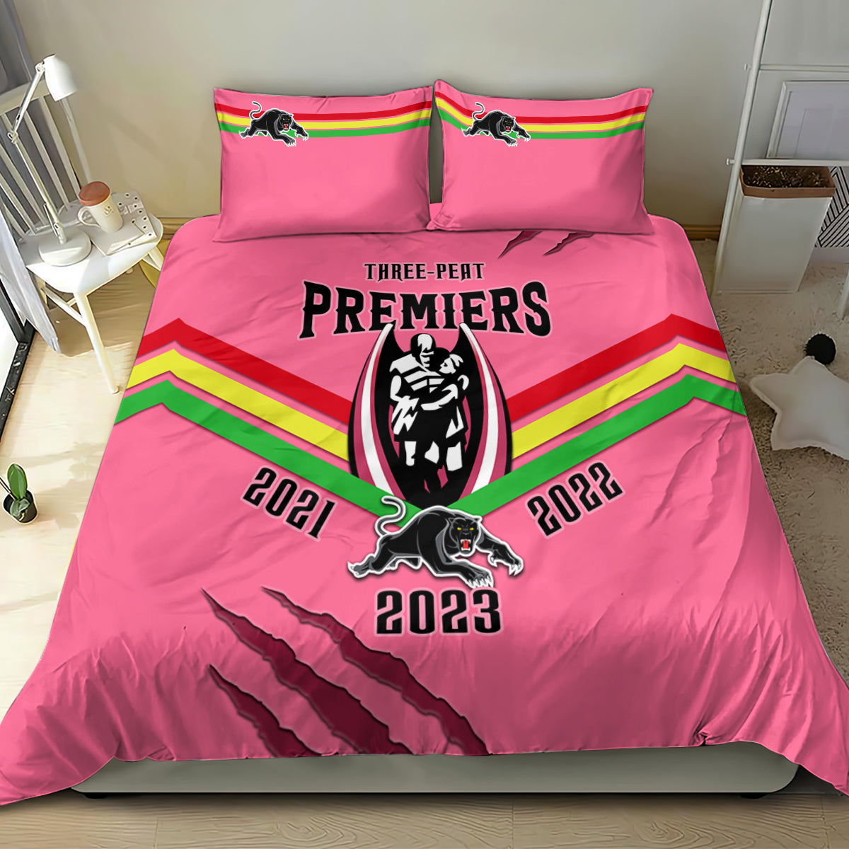 nrl-panthers-bedding-set-premiers-2023-three-peat-proud-of-our-boys-pink