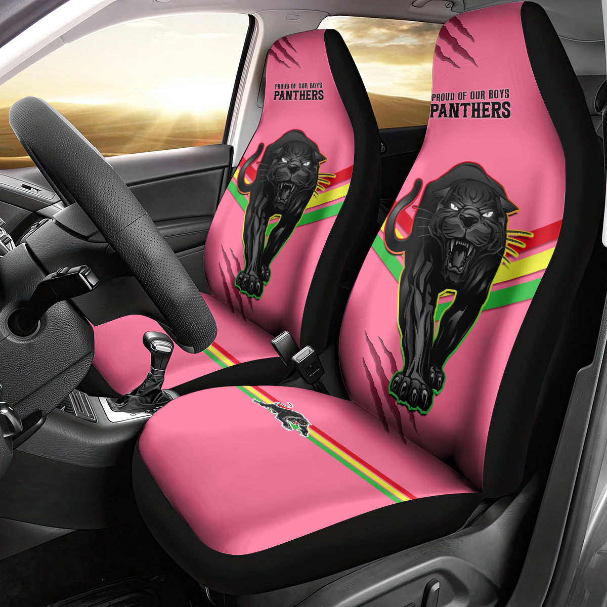nrl-panthers-car-seat-cover-premiers-2023-three-peat-proud-of-our-boys-pink