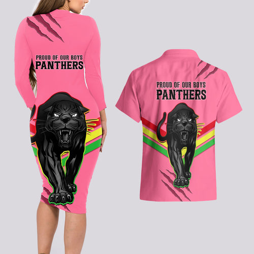 nrl-panthers-couples-matching-long-sleeve-bodycon-dress-and-hawaiian-shirt-premiers-2023-three-peat-proud-of-our-boys-pink