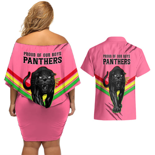 nrl-panthers-couples-matching-off-shoulder-short-dress-and-hawaiian-shirt-premiers-2023-three-peat-proud-of-our-boys-pink