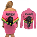 nrl-panthers-couples-matching-off-shoulder-short-dress-and-long-sleeve-button-shirts-premiers-2023-three-peat-proud-of-our-boys-pink