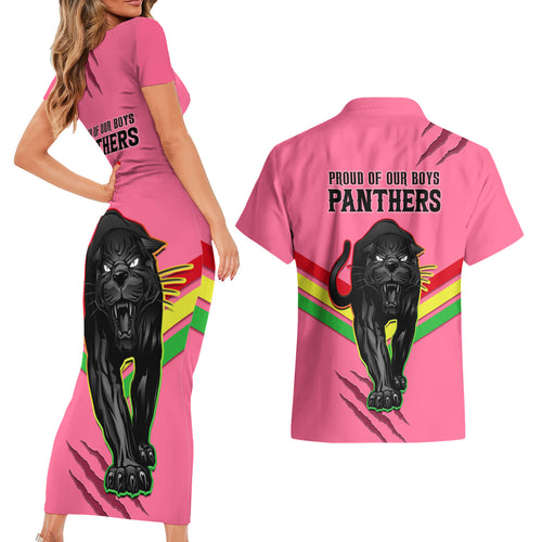 nrl-panthers-couples-matching-short-sleeve-bodycon-dress-and-hawaiian-shirt-premiers-2023-three-peat-proud-of-our-boys-pink
