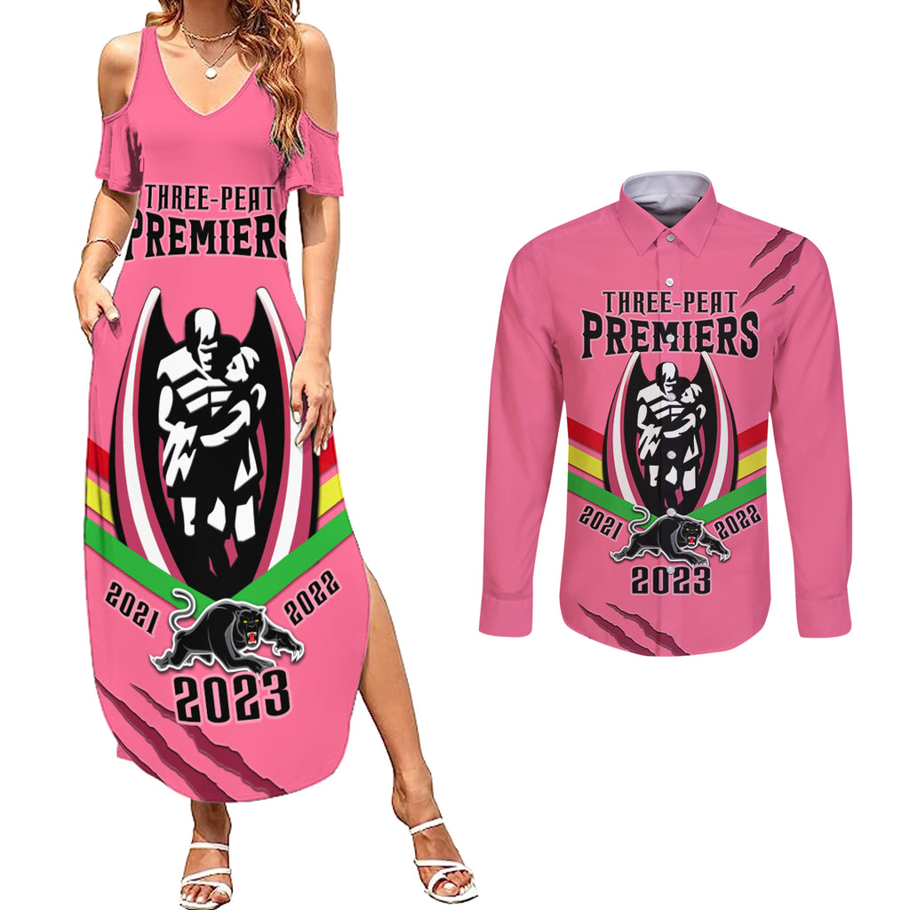 nrl-panthers-couples-matching-summer-maxi-dress-and-long-sleeve-button-shirts-premiers-2023-three-peat-proud-of-our-boys-pink