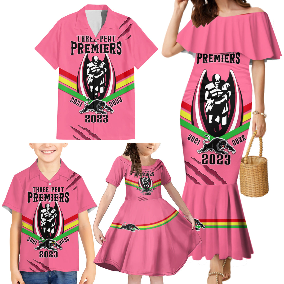 nrl-panthers-family-matching-mermaid-dress-and-hawaiian-shirt-premiers-2023-three-peat-proud-of-our-boys-pink