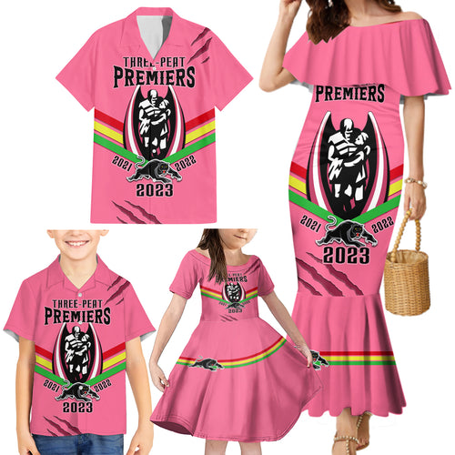 nrl-panthers-family-matching-mermaid-dress-and-hawaiian-shirt-premiers-2023-three-peat-proud-of-our-boys-pink
