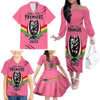 nrl-panthers-family-matching-off-shoulder-long-sleeve-dress-and-hawaiian-shirt-premiers-2023-three-peat-proud-of-our-boys-pink