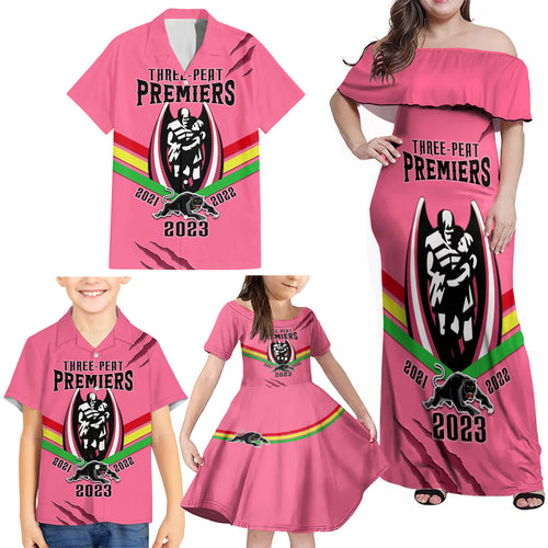 nrl-panthers-family-matching-off-shoulder-maxi-dress-and-hawaiian-shirt-premiers-2023-three-peat-proud-of-our-boys-pink
