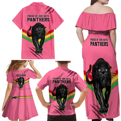 nrl-panthers-family-matching-off-shoulder-maxi-dress-and-hawaiian-shirt-premiers-2023-three-peat-proud-of-our-boys-pink