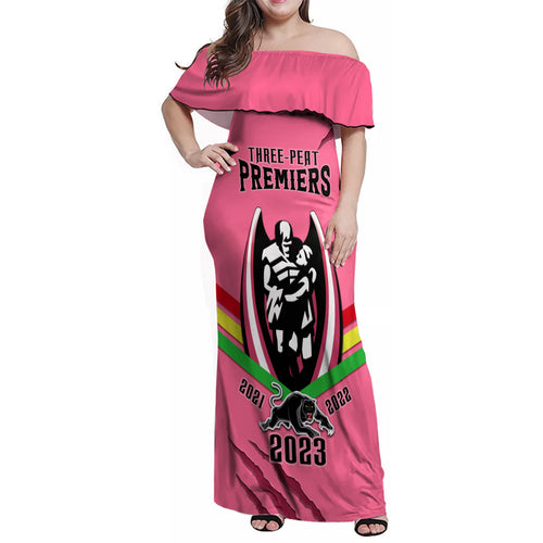 nrl-panthers-family-matching-off-shoulder-maxi-dress-and-hawaiian-shirt-premiers-2023-three-peat-proud-of-our-boys-pink