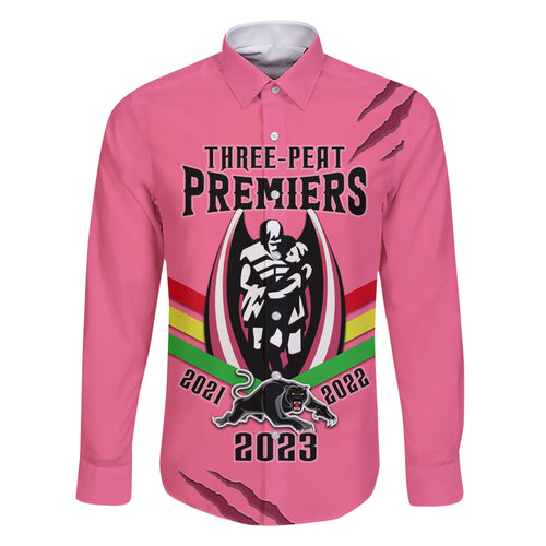 nrl-panthers-family-matching-short-sleeve-bodycon-dress-and-hawaiian-shirt-premiers-2023-three-peat-proud-of-our-boys-pink